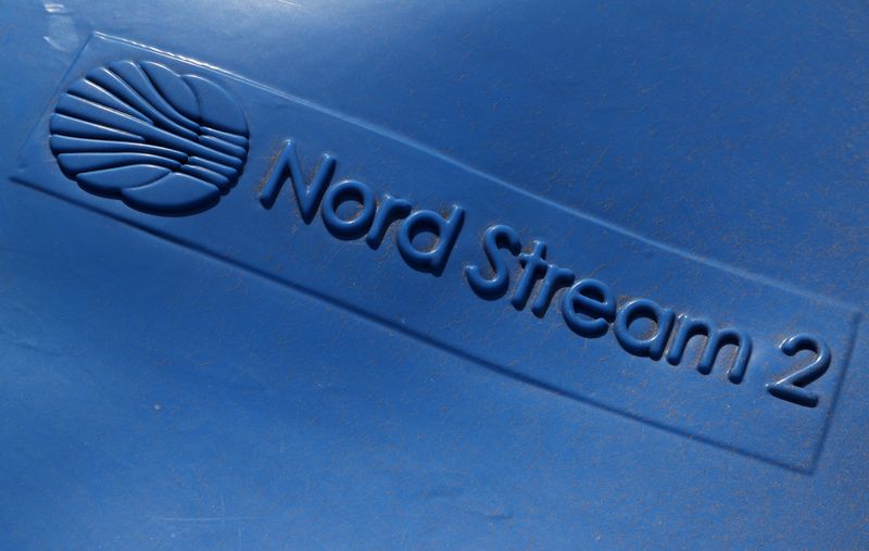 &copy; Reuters. The logo of the Nord Stream 2 gas pipeline project is seen on the pipe cap at the construction site of the Nord Stream 2 gas pipeline, near the town of Kingisepp, Leningrad region, Russia June 5, 2019. REUTERS/Anton Vaganov