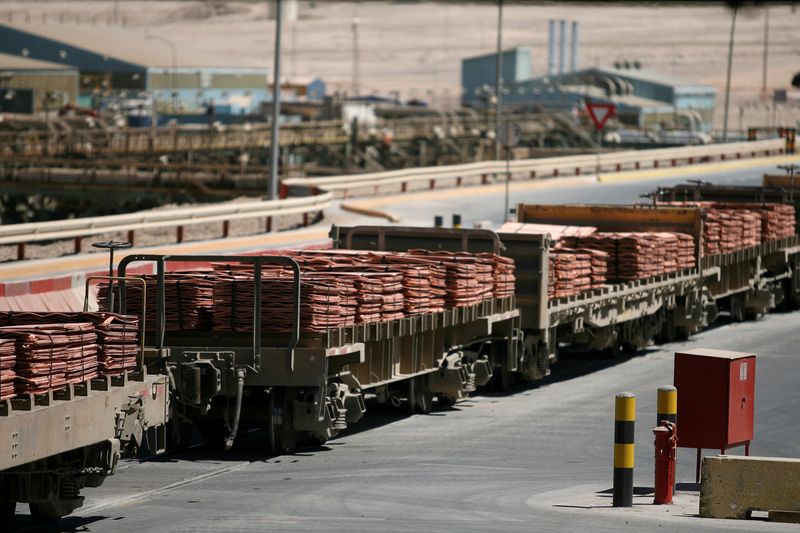 &copy; Reuters. Imagen de archivo de un tren cargado de láminas de cátodos de cobre en la mina Escondida de BHP Billiton, en Antofagasta, Chile. 31 marzo 2008. REUTERS/Ivan Alvarado