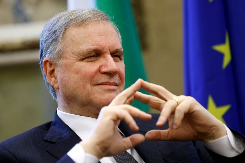 &copy; Reuters. FILE PHOTO: European Central Bank Governing Council member Ignazio Visco looks on during an interview with Reuters, in Rome, Italy, May 31, 2021. REUTERS/Guglielmo Mangiapane