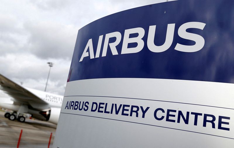 &copy; Reuters. FILE PHOTO: The logo of Airbus is pictured at the entrance of Airbus Delivery Center in Colomiers near Toulouse, France, November 6, 2018. REUTERS/Regis Duvignau/File Photo