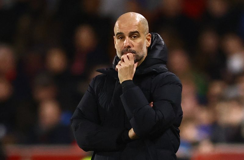 &copy; Reuters. Pep Guardiola durante partida do Manchester City contra o Brentford pelo Campeonato Inglês
29/12/2021 REUTERS/David Klein 