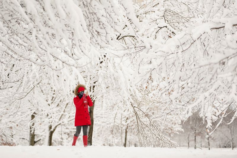 &copy; Reuters. Mulher tira fotos da neve em Washington
03/01/2022
REUTERS/Kevin Lamarque