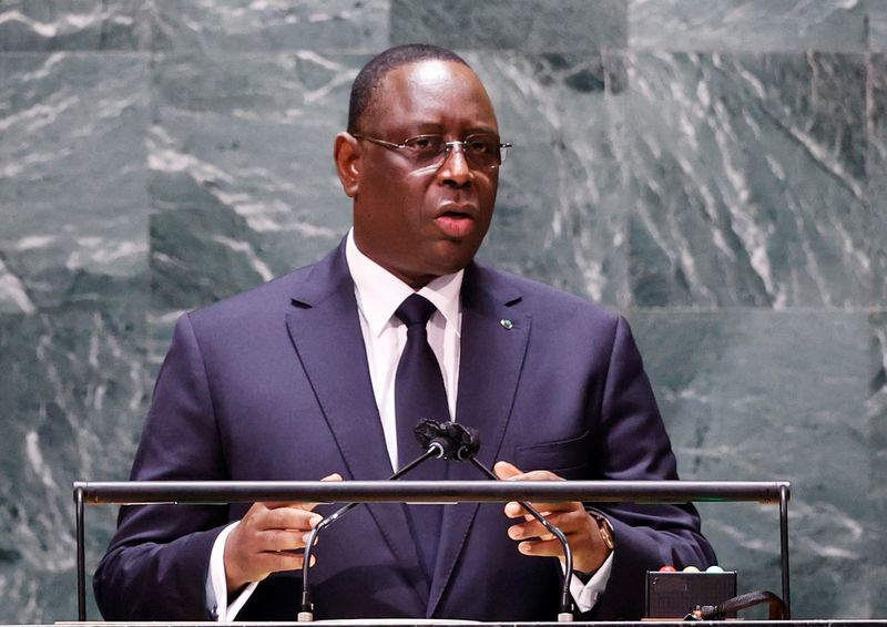 &copy; Reuters. الرئيس السنغالي ماكي سال‭‭ يتحدث أمام اجتماع للجمعية العامة للأمم المتحدة في نيويورك يوم 24 سبتمبر أيلول 2021. صورة لرويترز من ممثل لوكالات ا
