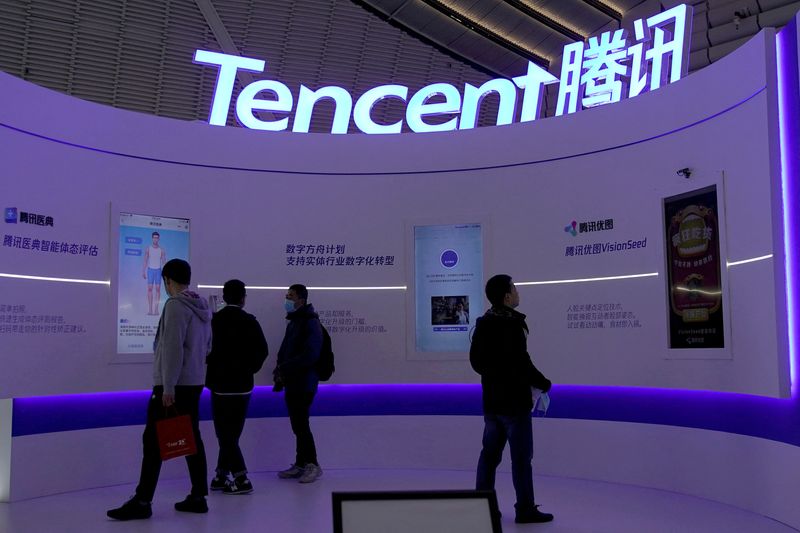 &copy; Reuters. FILE PHOTO: A Tencent logo is seen during the World Internet Conference (WIC) in Wuzhen, Zhejiang province, China, November 23, 2020. REUTERS/Aly Song