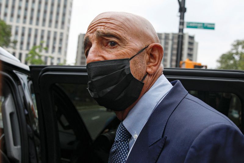 &copy; Reuters. Thomas Barrack, a billionaire friend of Donald Trump who chaired the former president's inaugural fund, exits following his arraignment hearing at the Brooklyn Federal Courthouse in Brooklyn, New York, U.S., July 26, 2021.  REUTERS/Brendan McDermid