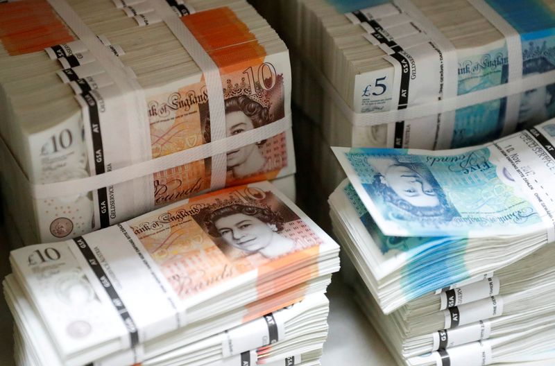 © Reuters. FILE PHOTO: Wads of British Pound Sterling banknotes are stacked in piles at the Money Service Austria company's headquarters in Vienna, Austria, November 16, 2017. REUTERS/Leonhard Foeger