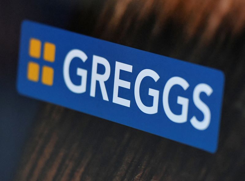&copy; Reuters. FILE PHOTO: A branding logo is seen at a branch of Greggs bakery chain in London, Britain, January 5, 2022. REUTERS/Toby Melville