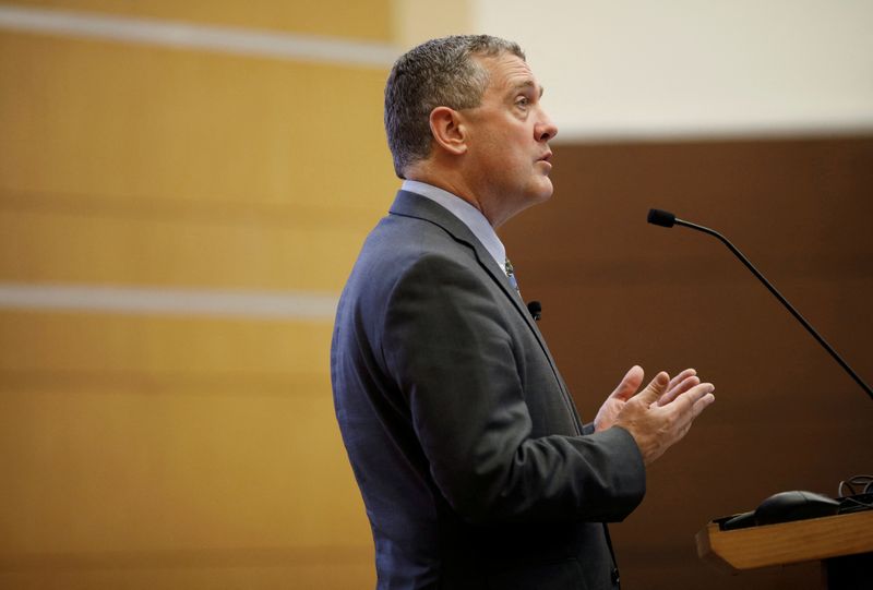 © Reuters. President do Federal Reserve Bank de St. Louis, James Bullard, dá palestra em Cingapura
08/10/2018
REUTERS/Edgar Su/File Photo