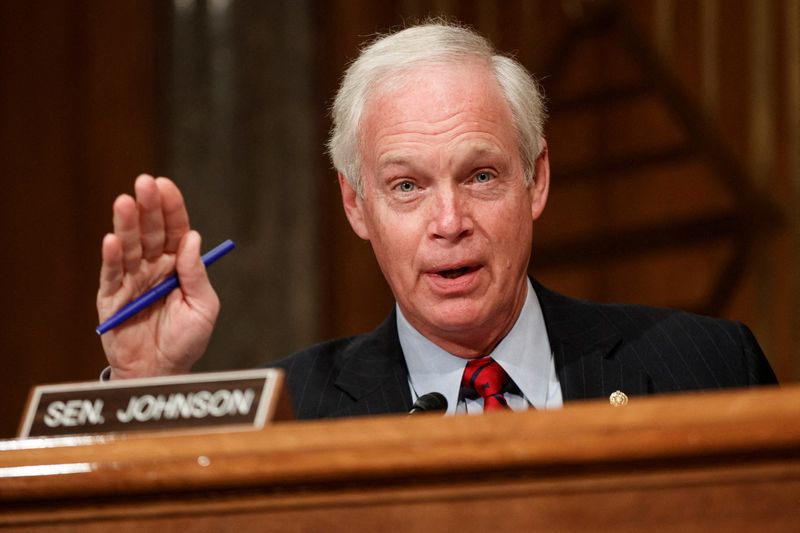 &copy; Reuters. FILE PHOTO: Senator Ron Johnson, a Republican from Wisconsin, speaks during a Senate Homeland Security and Governmental Affairs Committee confirmation hearing for Neera Tanden, director of the Office and Management and Budget (OMB) nominee for U.S. Presid