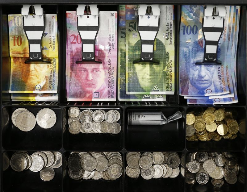 &copy; Reuters. Swiss franc coins are seen in a cash drawer in this picture illustration in Bern January 16, 2015.  REUTERS/Thomas Hodel 