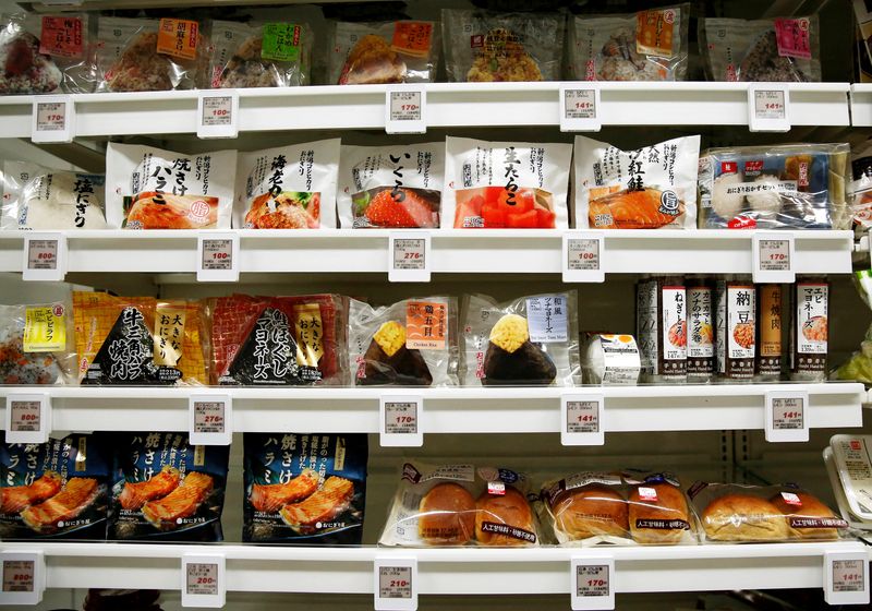 &copy; Reuters. FILE PHOTO: Food products are displayed at Lawson Open Innovation center during an event introducing its next-generation convenience store model in Tokyo, Japan December 4, 2017.  REUTERS/Kim Kyung-Hoon