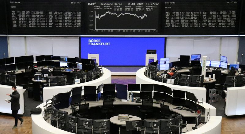 &copy; Reuters. FILE PHOTO: The German share price index DAX graph is pictured at the stock exchange in Frankfurt, Germany, January 11, 2022.    REUTERS/Staff