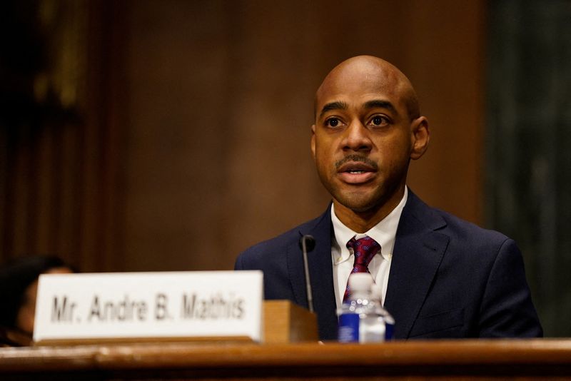 &copy; Reuters. Andre Mathis, a nominee to the 6th U.S. Circuit Court of Appeals, testifies during a U.S. Senate Judiciary Committee hearing on Capitol Hill in Washington, U.S., January 12, 2022. REUTERS/Elizabeth Frantz