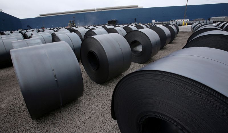 &copy; Reuters. FILE PHOTO: Steel coils sits in the yard at the Novolipetsk Steel PAO steel mill in Farrell, Pennsylvania, U.S., March 9, 2018. REUTERS/Aaron Josefczyk/File Photo