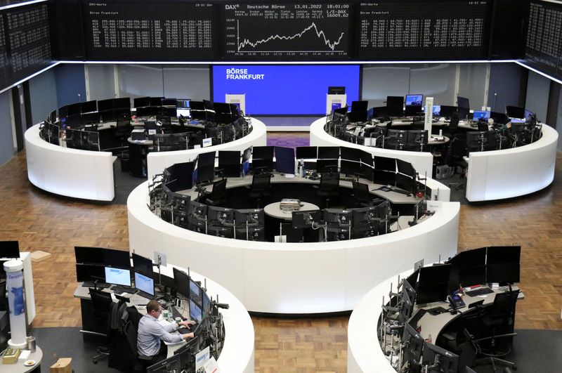 &copy; Reuters. FILE PHOTO: The German share price index DAX graph is pictured at the stock exchange in Frankfurt, Germany, January 13, 2022.    REUTERS/Staff