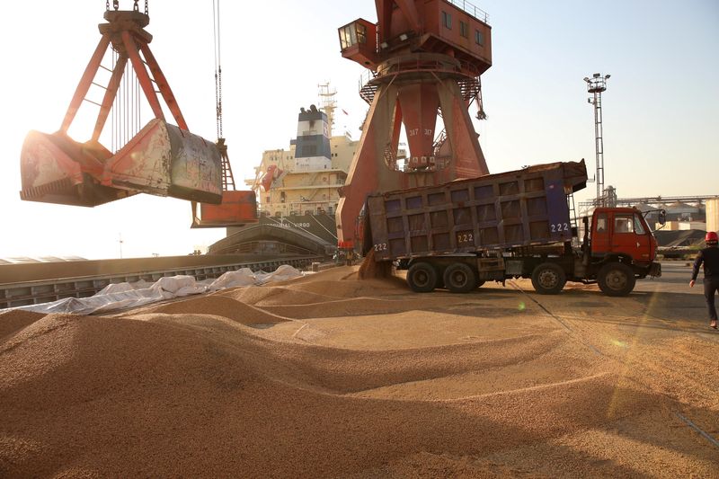 &copy; Reuters. Trabalhadors lidam com soja importada no porto de Nantong
9/04/2018
REUTERS