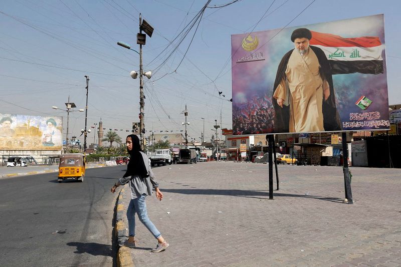 &copy; Reuters. صورة لمقتدى الصدر في مدينة الصدر ببغداد يوم 12 اكتوبر تشرين الأول 2021. تصوير: وسام العقيلي - رويترز. 