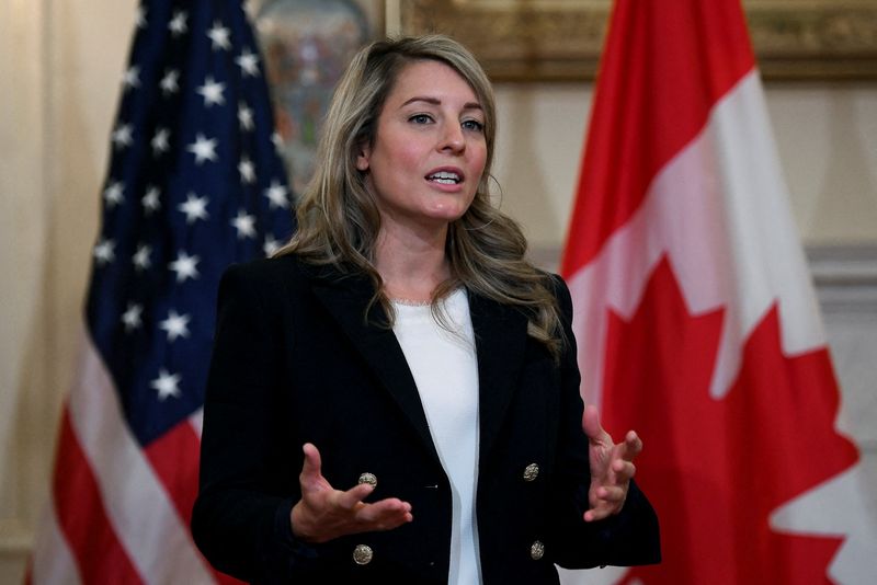 &copy; Reuters. FILE PHOTO: Canadian Foreign Minister Melanie Joly speaks during a meeting with US Secretary of State Antony Blinken (out of frame) at the State Department in Washington, DC on November 12 , 2021. Olivier Douliery /Pool via REUTERS