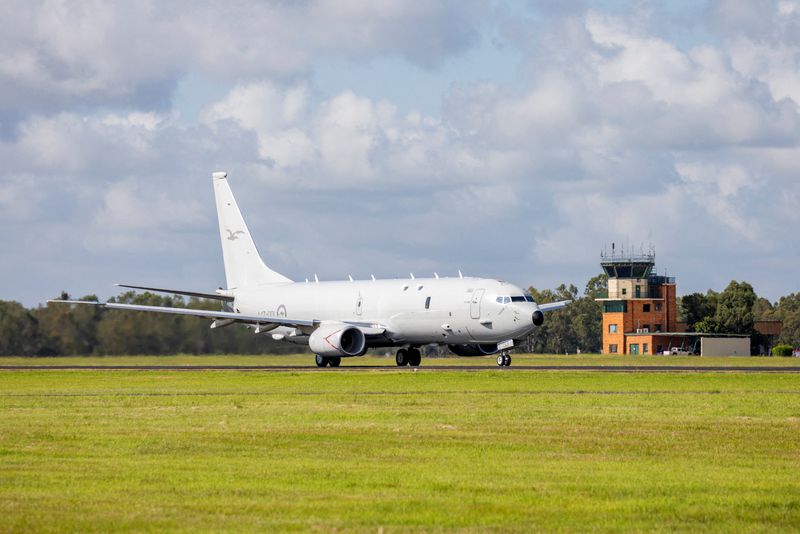 © Reuters. A Royal Australian Air Force P-8 Poseidon aircraft departs RAAF Base Amberley, Queensland to assess the damage to Tonga after the eruption of an underwater volcano triggered a tsunami and blanketed the Pacific island with ash, in Amberley, Australia January 17, 2022. LACW Emma Schwenke/Australian Department of Defence/Handout via REUTERS
