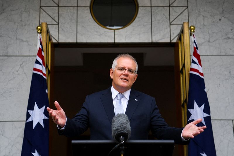 &copy; Reuters. Primeiro-ministro da Austrália, Scott Morrison, durante entrevista coletiva no Parlamento em Canberra
06/01/2022 AAP Image/Lukas Coch via REUTERS