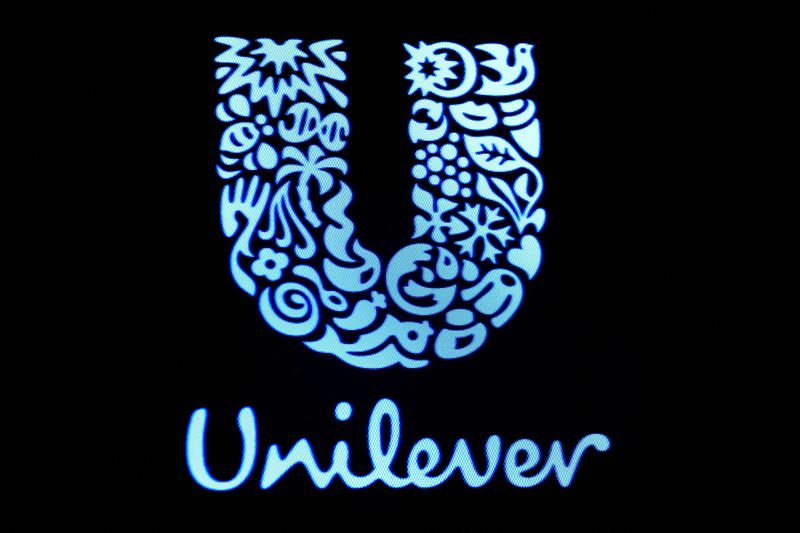 &copy; Reuters. FILE PHOTO: The company logo for Unilever is displayed on a screen on the floor of the New York Stock Exchange (NYSE) in New York, U.S., February 17, 2017. REUTERS/Brendan McDermid/File Photo