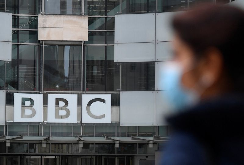 &copy; Reuters. Signage is seen at the entrance to BBC Broadcasting House offices and recording studios, London, Britain, May 21, 2021. REUTERS/Toby Melville