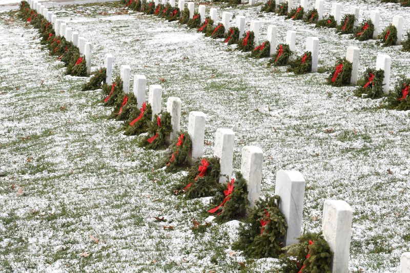 © Reuters. أكاليل من الزهور تزين شواهد القبور في مقبرة أرلينجتون الوطنية بعد ليلة شهدت هبوب عاصفة في أرلينجتون بولاية فيرجينيا الأمريكية يوم الاثنين. تصوير:رويترز.