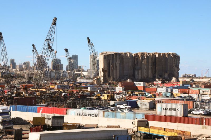 &copy; Reuters. A general view shows the grain silo damaged during the 2020 Beirut port explosion, in Beirut Lebanon January 17, 2022. REUTERS/Mohamed Azakir