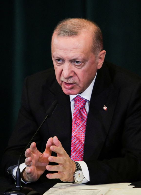 &copy; Reuters. الرئيس التركي رجب طيب أردوغان يتحدث في مؤتمر صحفي في تيرانا يوم الاثنين. تصوير: فلوريون جوجا - رويترز.
