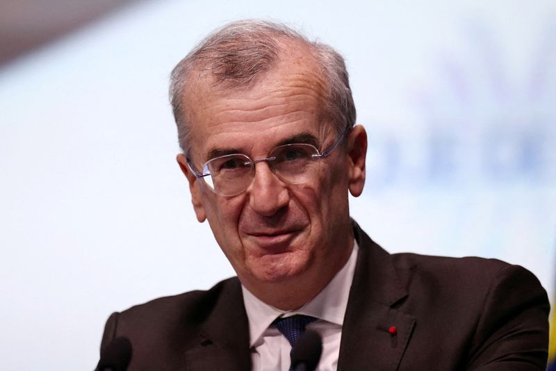 &copy; Reuters. FILE PHOTO: Bank of France Governor Francois Villeroy de Galhau delivers a speech during the annual meeting of Small and Medium-sized Enterprises leaders at the Bank of France in Paris, France, October 22, 2021. REUTERS/Sarah Meyssonnier/File Photo