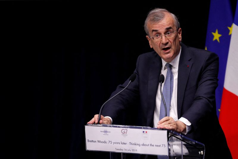 &copy; Reuters. FILE PHOTO: Governor of the Bank of France Francois Villeroy de Galhau delivers a speech to open a conference entitled "Bretton Woods: 75 years later" in Paris, France, July 16, 2019. REUTERS/Philippe Wojazer