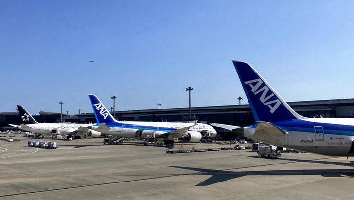 &copy; Reuters. لقطة عامة لطائرات تابعة لخطوط أول نيبون الجوية اليابانية في مطار ناريتا الدولي في العاصمة طوكيو. صورة من أرشيف رويترز.