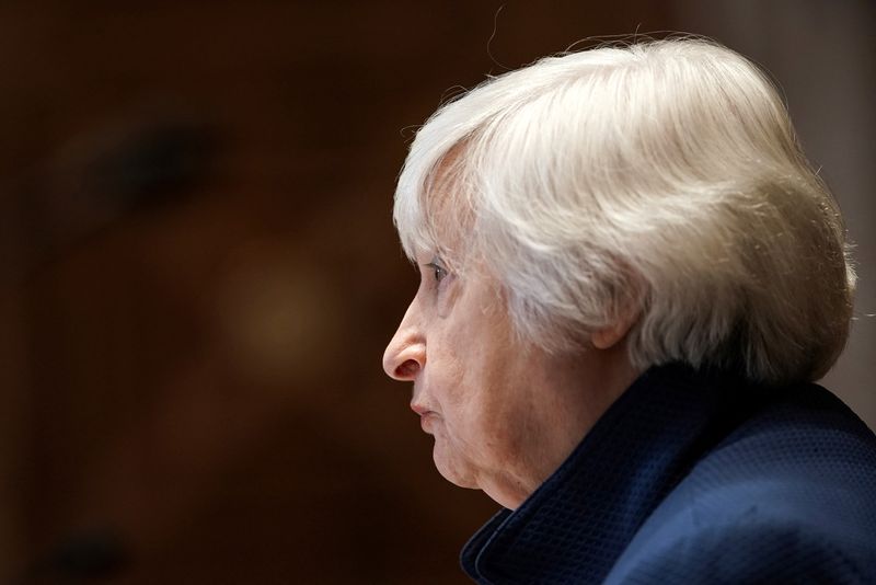 &copy; Reuters. FILE PHOTO: U.S. Treasury Secretary Janet Yellen looks on during the Senate Appropriations Subcommittee hearing to examine the FY22 budget request for the Treasury Department on Capitol Hill in Washington, DC, U.S., June 23, 2021.  Greg Nash/Pool via REUT