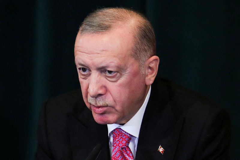 &copy; Reuters. الرئيس التركي رجب طيب أردوغان أثناء مؤتمر صحفي في تيرانا في ألبانيا يوم 17 يناير كانون الثاني 2022. تصوير: فلوريون جوجا - رويترز.