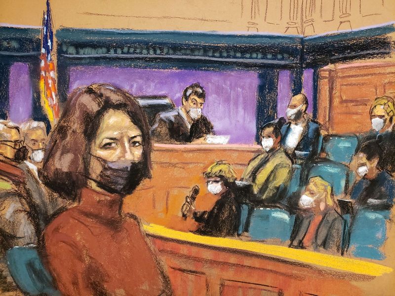 &copy; Reuters. FILE PHOTO: Jeffrey Epstein associate Ghislaine Maxwell sits as the guilty verdict in her sex abuse trial is read in a courtroom sketch in New York City, U.S., December 29, 2021. REUTERS/Jane Rosenberg/File Photo