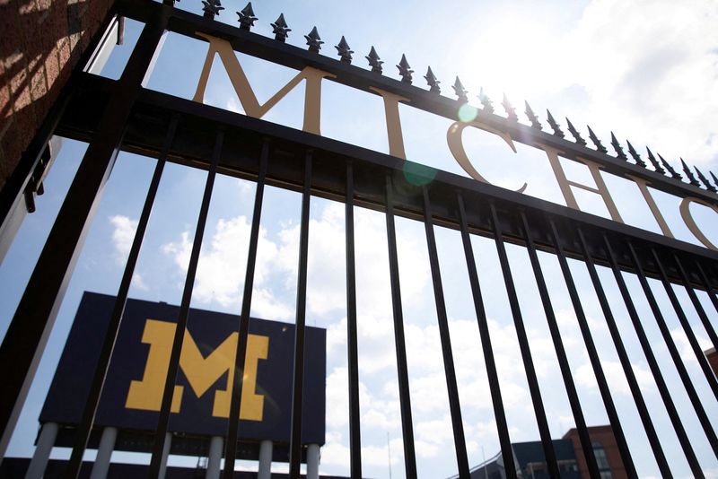 © Reuters. FILE PHOTO: An entrance to Michigan Stadium is seen on the University of Michigan campus in Ann Arbor, Michigan, U.S. August 10, 2020.  REUTERS/Emily Elconin/File Photo