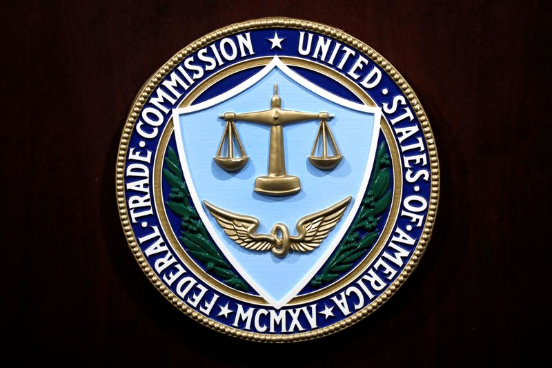 &copy; Reuters. FILE PHOTO: Federal Trade Commission seal is seen at a news conferenceat FTC Headquarters in Washington, U.S., July 24, 2019. REUTERS/Yuri Gripas/File Photo