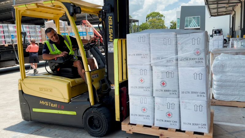 &copy; Reuters. Supplies intended as relief material are prepared to be sent to Tonga by the Australian Red Cross, in Brisbane, Queensland, Australia January 19, 2022 in this still image taken from video obtained by Reuters. Carolyn Varley/Australian Red Cross/Handout vi