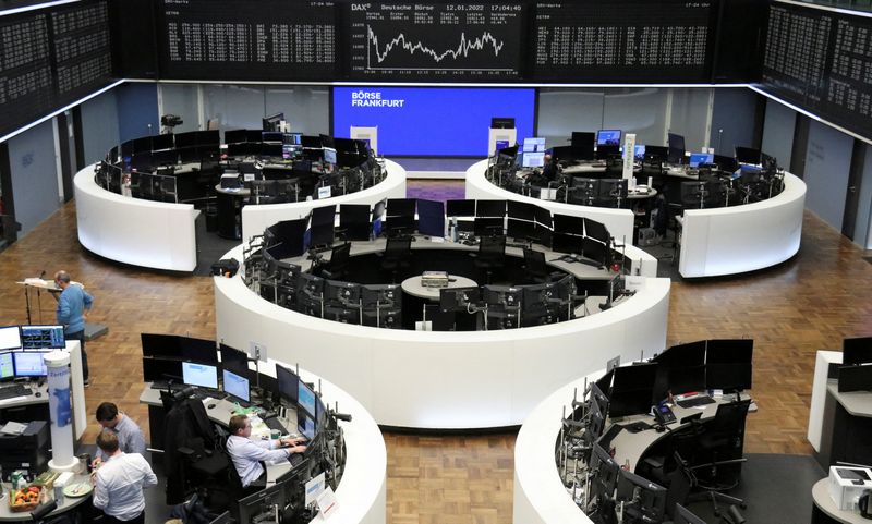 &copy; Reuters. FILE PHOTO: The German share price index DAX graph is pictured at the stock exchange in Frankfurt, Germany, January 12, 2022.    REUTERS/Staff