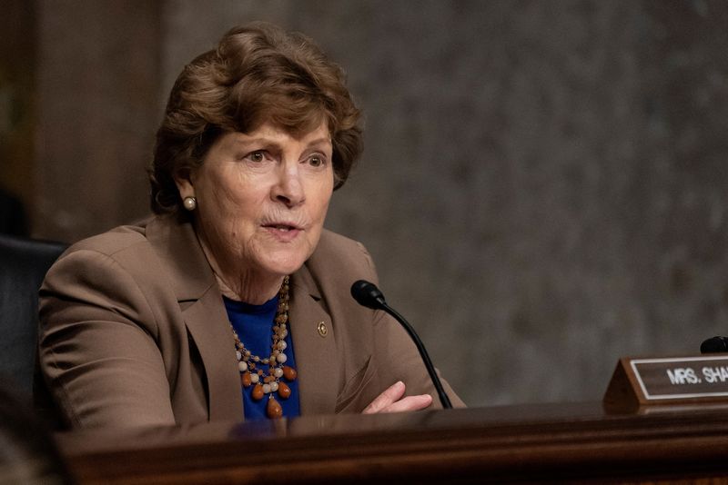 &copy; Reuters. FILE PHOTO: Sen. Jeanne Shaheen (D-NH) speaks during a hearing of the Senate Foreign Relations to examine U.S.-Russia policy, on Capitol Hill, Washington, U.S. December 7, 2021. Alex Brandon/Pool via REUTERS/File Photo