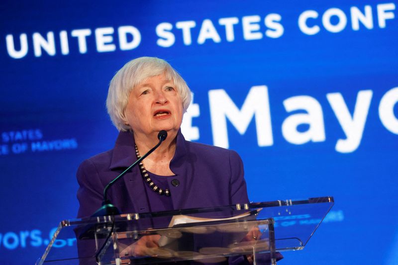 &copy; Reuters. FILE PHOTO: U.S. Treasury Secretary Janet Yellen addresses the U.S. Conference of Mayors winter meeting in Washington, U.S. January 19, 2022.  REUTERS/Jonathan Ernst