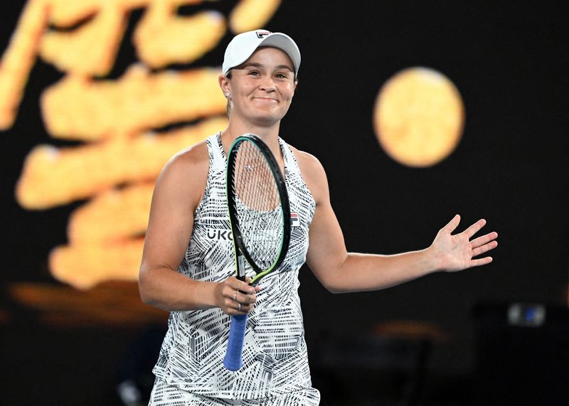 &copy; Reuters. Ash Barty comemora após vencer Camila Giorgi no Aberto da Austrália
21/01/2022 REUTERS/Morgan Sette