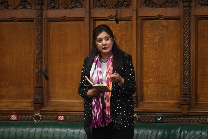 © Reuters. FILE PHOTO: MP Nusrat Ghani speaks during a session in Parliament in London, Britain May 12, 2021. UK Parliament/Jessica Taylor/Handout via REUTERS 