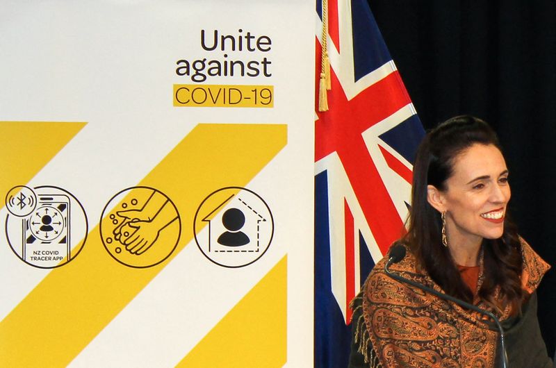 © Reuters. New Zealand's Prime Minister Jacinda Ardern speaks at a news conference on the coronavirus disease (COVID-19) pandemic in Wellington, New Zealand, February 17, 2021.   REUTERS/Praveen Menon