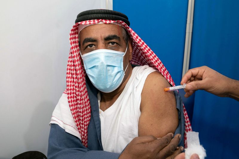 &copy; Reuters. رجل يتلقى لقاحا للوقاية من فيروس كورونا في الكويت في صورة من أرشيف رويترز. 