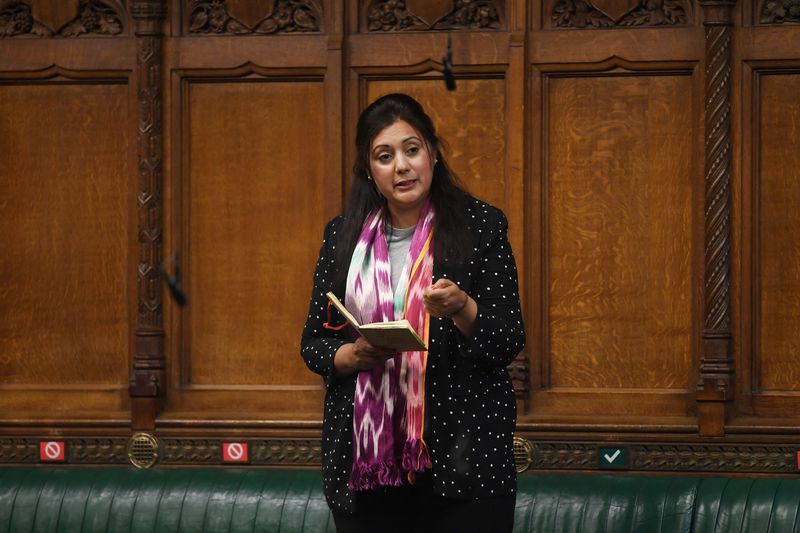 &copy; Reuters. FILE PHOTO: MP Nusrat Ghani speaks during a session in Parliament in London, Britain May 12, 2021. UK Parliament/Jessica Taylor/Handout via REUTERS 