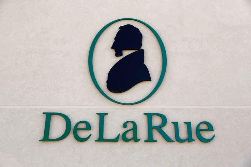 &copy; Reuters. FILE PHOTO: The corporate logo of De La Rue is seen at De La Rue Malta at Bulebel Industrial Estate in Zejtun, Malta April 24, 2018. REUTERS/Darrin Zammit Lupi