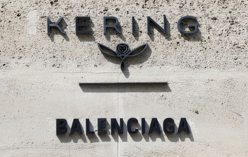 &copy; Reuters. FILE PHOTO: The logos of French luxury group Kering and fashion house Balenciaga are pictured on Kering headquarters in Paris, France, April 20, 2020. REUTERS/Charles Platiau