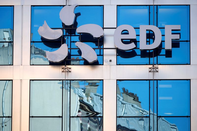 &copy; Reuters. FILE PHOTO: The logo of EDF (Electricite de France) is seen on the French state-controlled utility EDF's headquarters in Paris, France, February 15, 2019. REUTERS/Charles Platiau