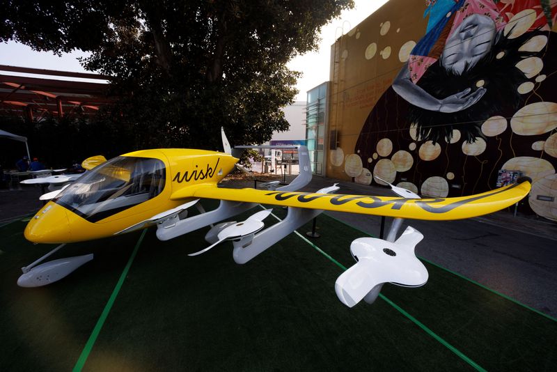 &copy; Reuters. The Wisk aircraft, a joint venture between The Boeing Company and Kitty Hawk Corporation, is shown on display as the innovative transportation and technology conference CoMotion LA is set to begin in Los Angeles, California, U.S. November, 16, 2021.  REUT
